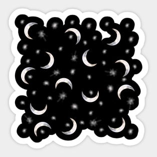 Crescent Moons and Stars - Black Sticker